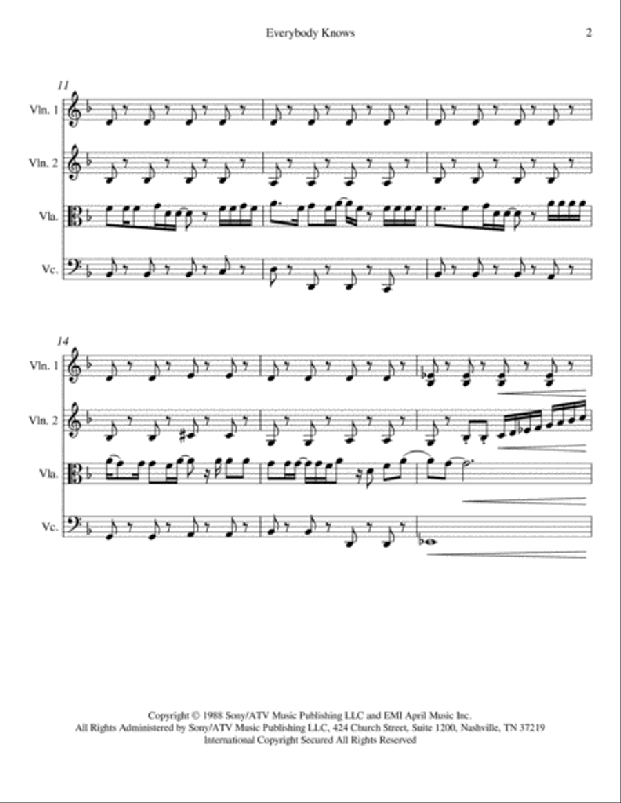 Everybody Knows String Quartet scores gallery preview page 2