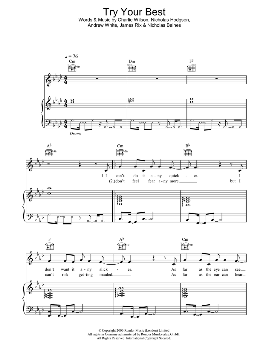 Try Your Best Piano, Vocal, Guitar scores gallery preview page 1