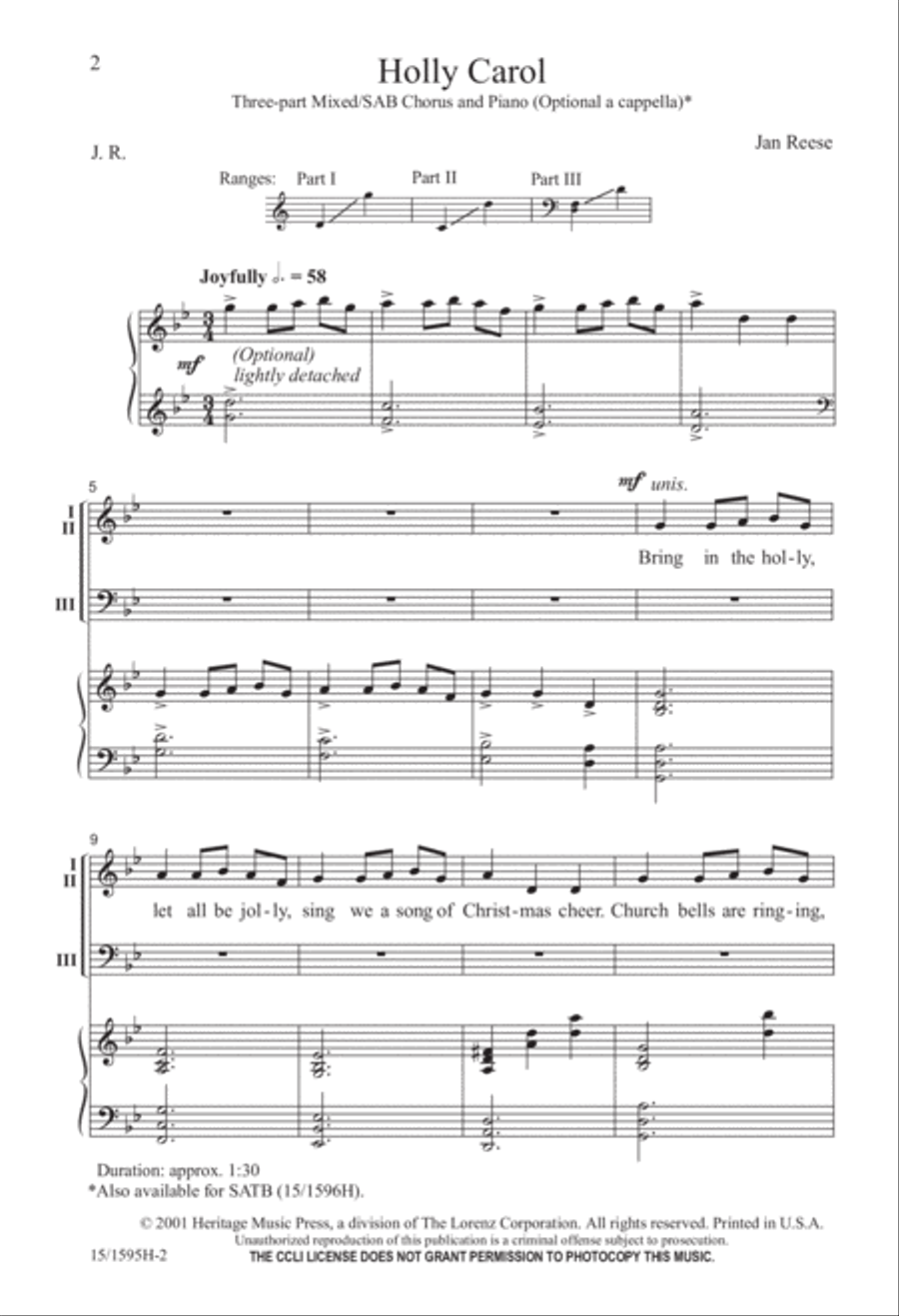Holly Carol - 3-part Mixed/SAB 3-Part scores gallery preview page 3