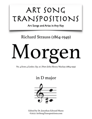 Book cover for STRAUSS: Morgen, Op. 27 no. 4 (transposed to D major)