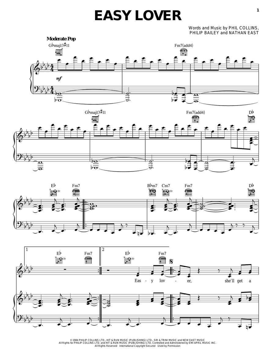 Easy Lover Piano, Vocal, Guitar scores gallery preview page 1