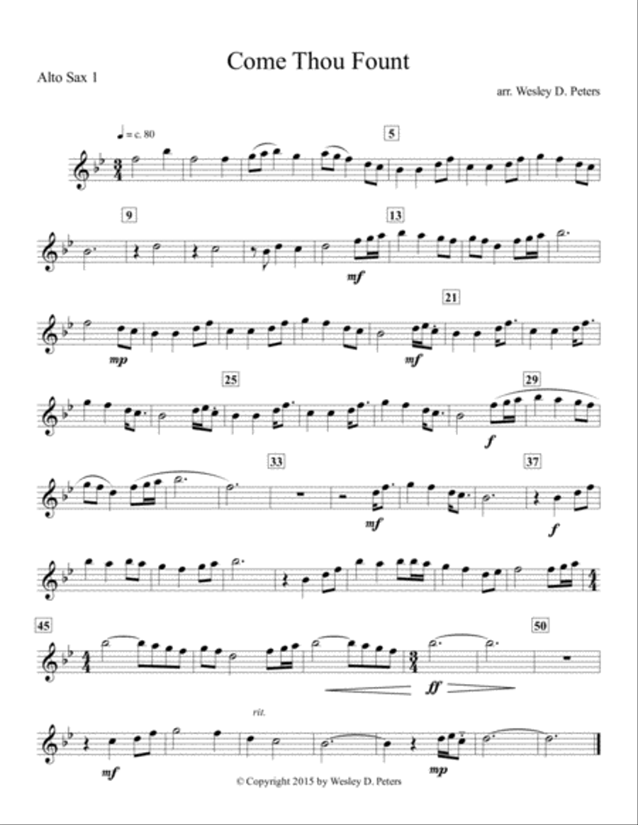 Come Thou Fount of Every Blessing (Sax Quartet) Saxophone Quartet scores gallery preview page 2