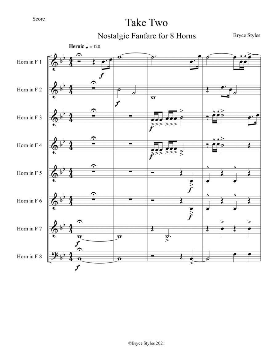 Take Two - Nostalgic Fanfare for 8 Horns Brass Ensemble scores gallery preview page 1