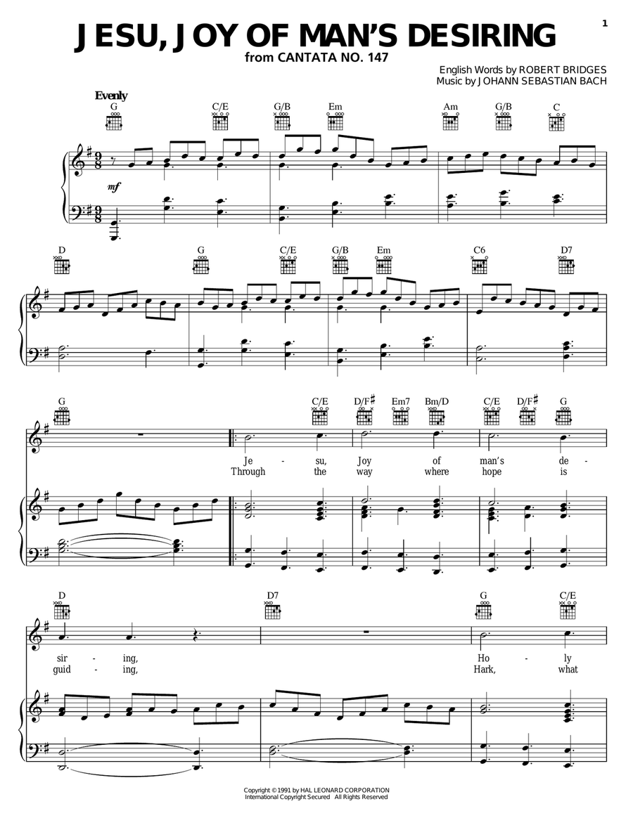 Jesu, Joy Of Man's Desiring Piano, Vocal, Guitar scores gallery preview page 1