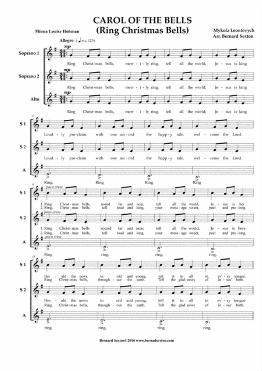 Ring Christmas Bells (Carol of the Bells) SSA SSA scores gallery preview page 2