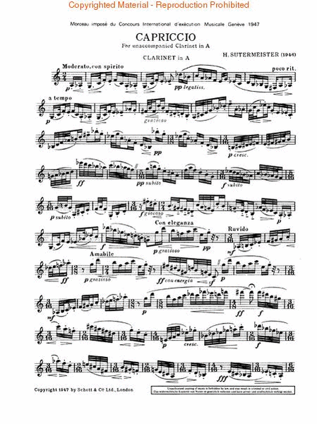 Capriccio for Solo Clarinet (1946)