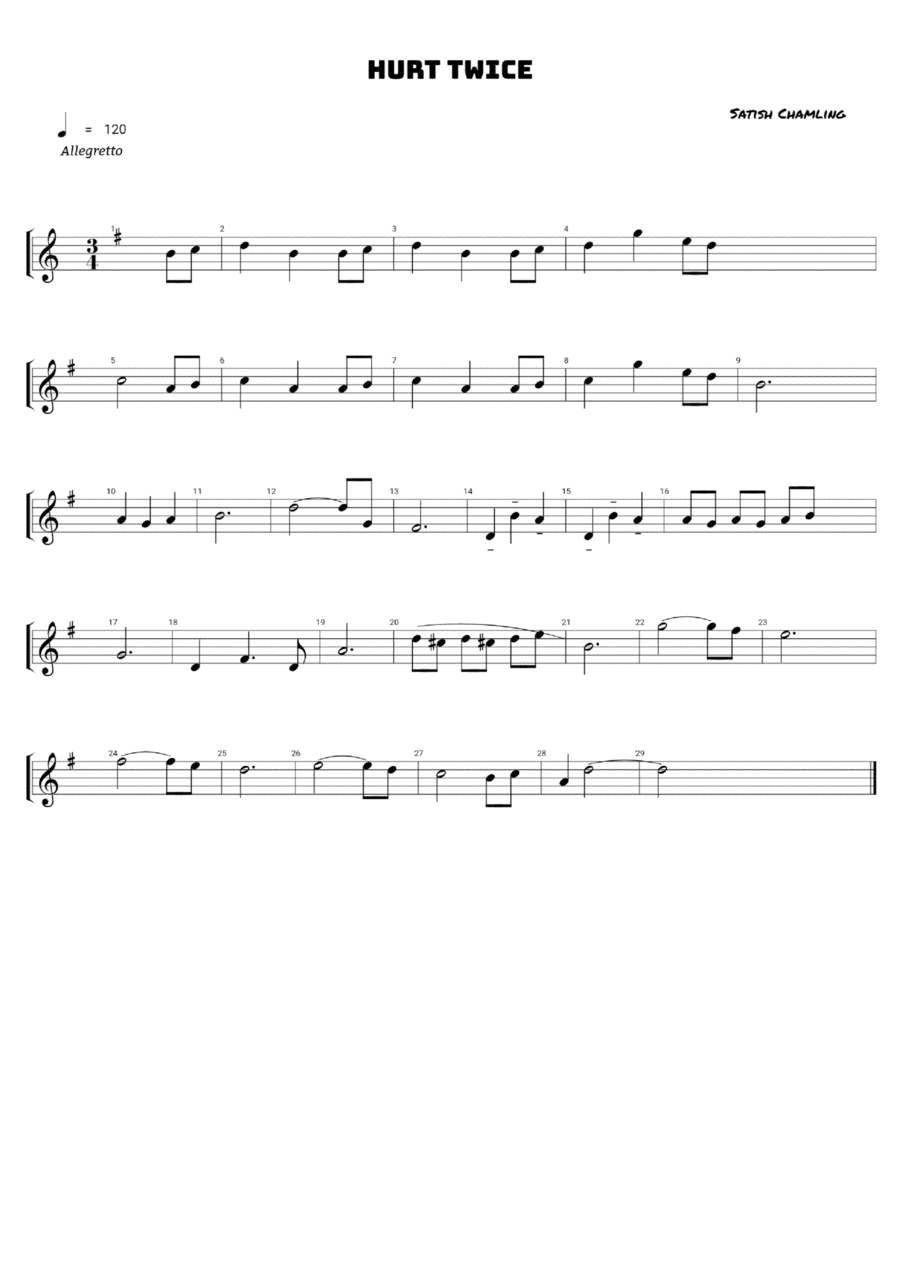 Hurt twice Piano, Vocal, Guitar scores gallery preview page 1