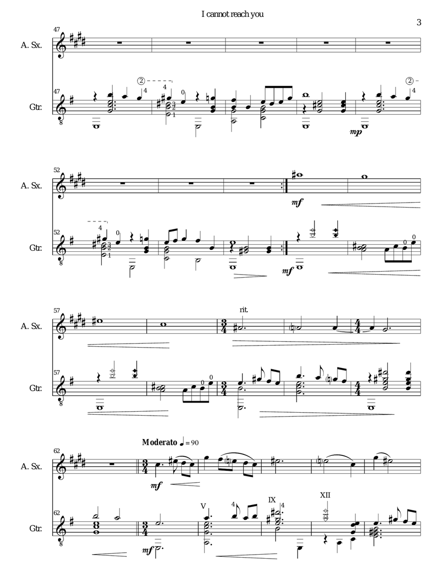 I cannot reach you for alto saxophone and guitar Alto Saxophone scores gallery preview page 3