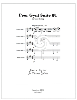 Book cover for Peer Gynt Suite #1 for Clarinet Quintet