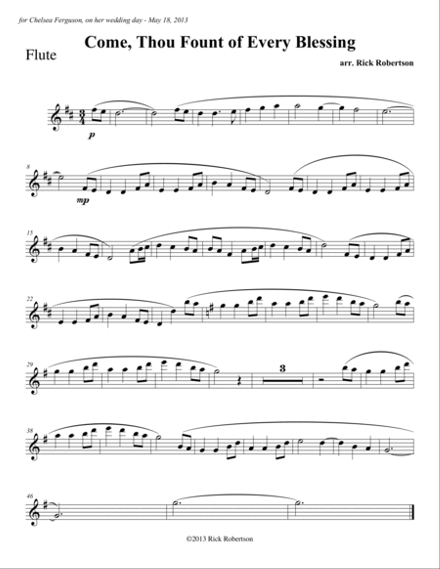 Come, Thou Fount of Every Blessing (arranged for solo instrument and piano by Rick Robertson)