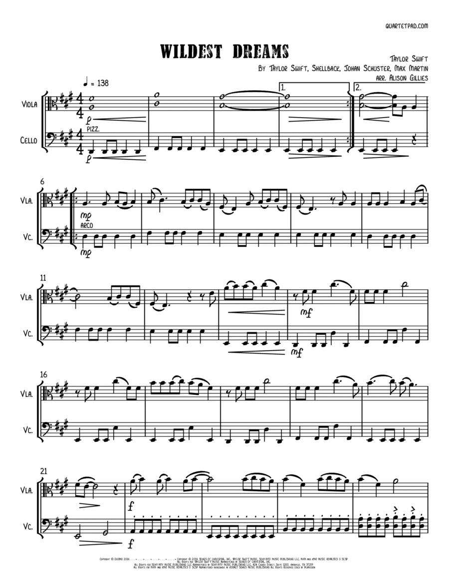 Wildest Dreams String Duet scores gallery preview page 1