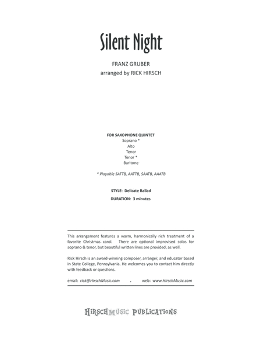 Silent Night - saxophone quintet Saxophone Quintet scores gallery preview page 2
