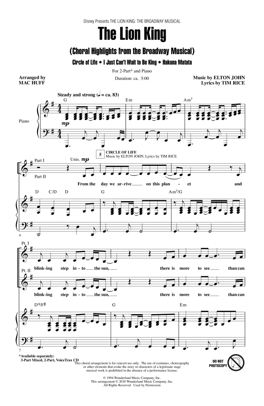 The Lion King (Broadway Musical Highlights) 2-Part scores gallery preview page 1