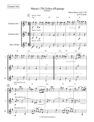Marais 1701 Folies d'Espagne Clarinet Trio Score and Parts
