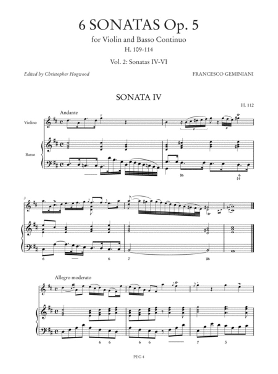 6 Sonatas Op. 5 (H. 109-114) for Violin and Basso Continuo - Vol. 2: Sonatas IV-VI Violin scores gallery preview page 2