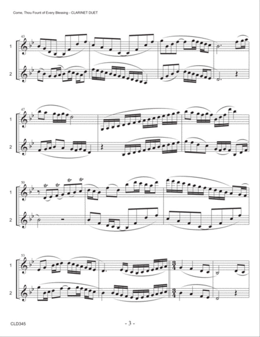 COME THOU FOUNT OF EVERY BLESSING - CLARINET DUET (unaccompanied) Clarinet Duet scores gallery preview page 3