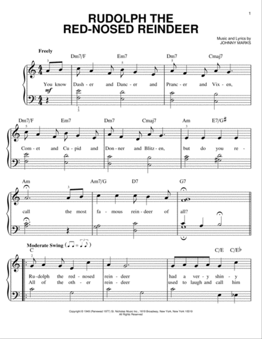 Rudolph The Red-Nosed Reindeer Easy Piano scores gallery preview page 1