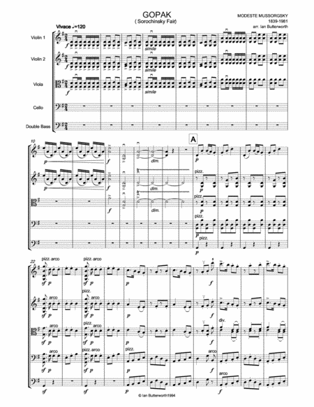 MUSSORGSKY Gopak (Sorochinsky Fair) for string orchestra image number null