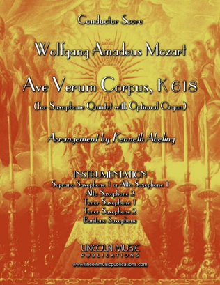Book cover for Mozart - Ave Verum Corpus (for Saxophone Quintet SATTB or AATTB and Optional Organ)