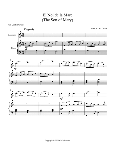 The Son Of Mary, Piano and Recorder image number null