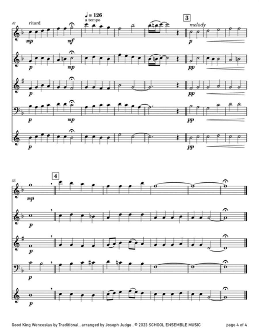 Good King Wenceslas for Woodwind Quartet in Schools Woodwind Quartet scores gallery preview page 4