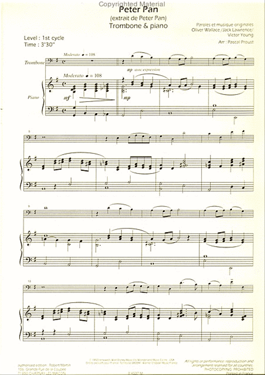Peter pan, pour trombone Peter pan, pour trombone Piano Accompaniment scores gallery preview page 2