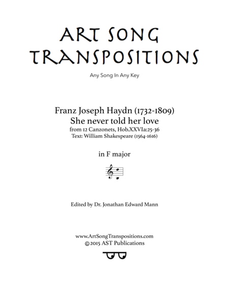 HAYDN: She never told her love (transposed to F major)