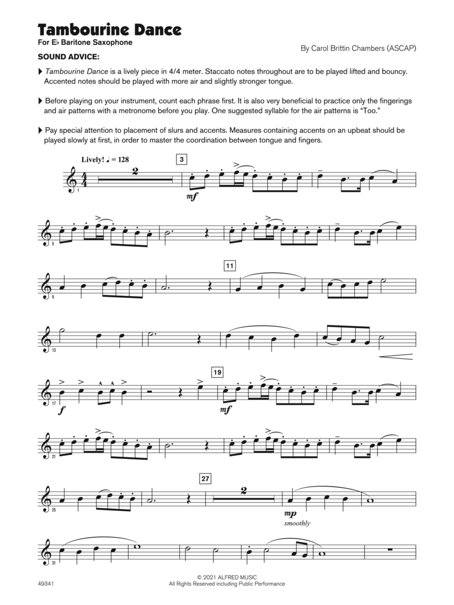 Tambourine Dance (Sound Innovations Soloist, Baritone Sax) Small Ensemble scores gallery preview page 1