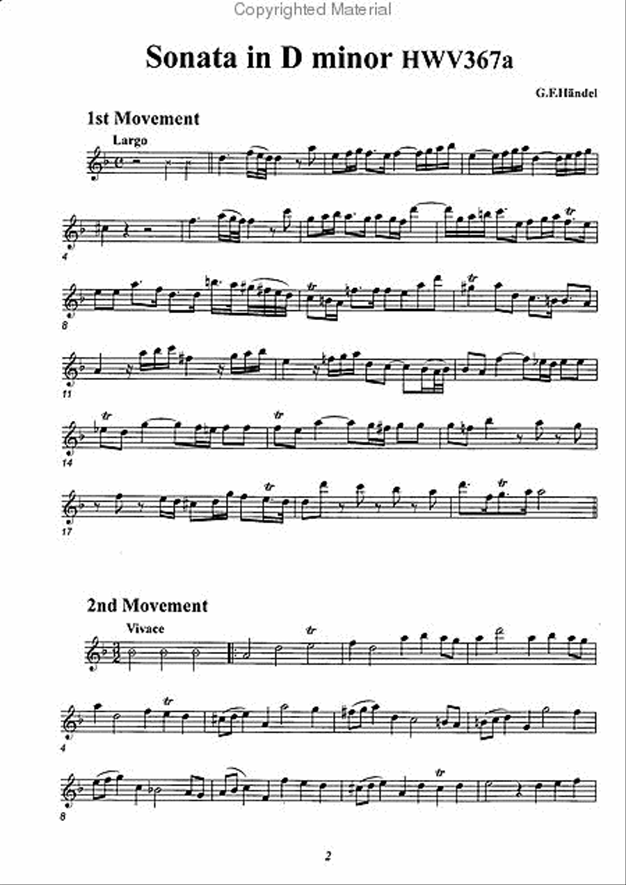 Sonata in D minor HWV367a Alto Recorder scores gallery preview page 2