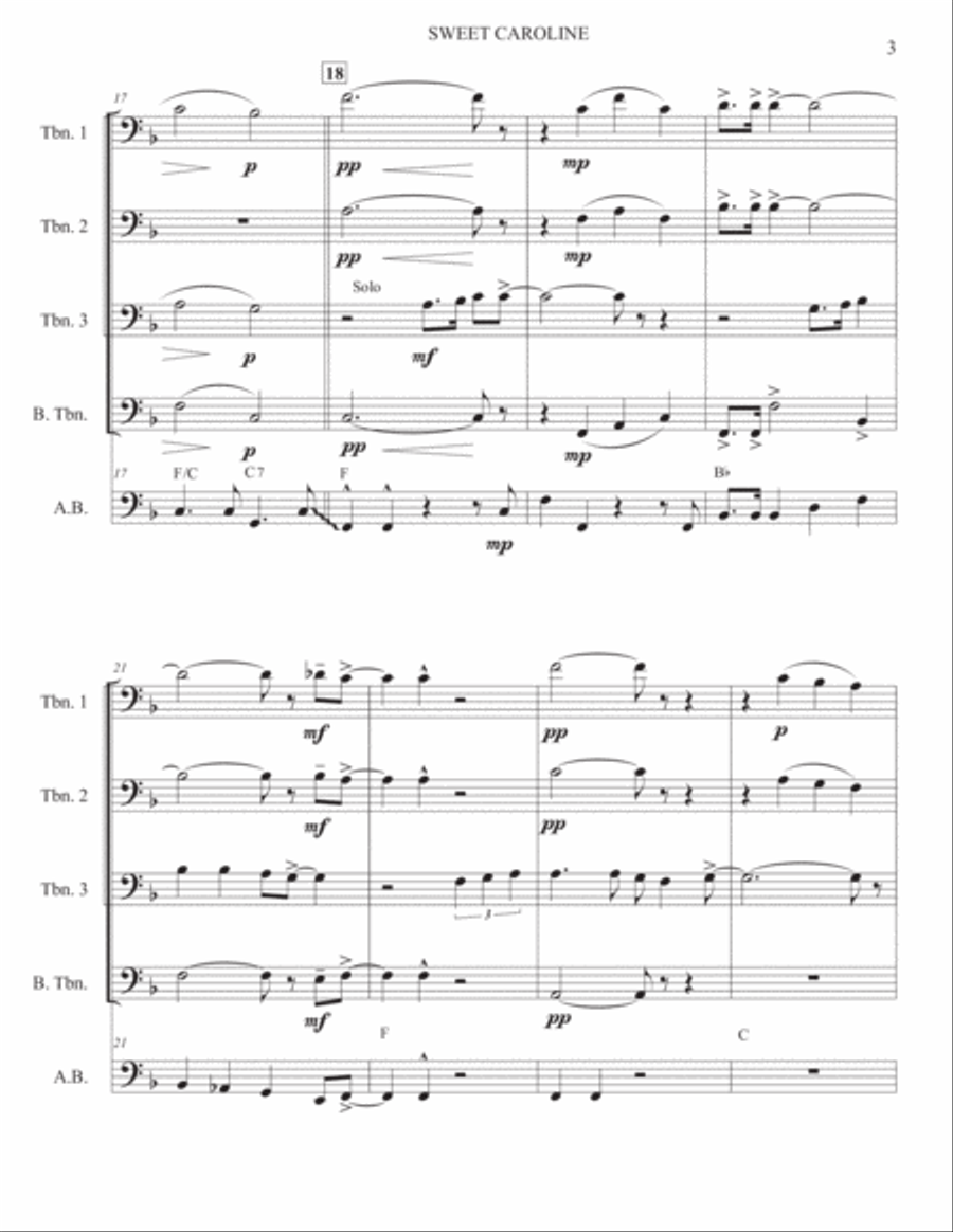 Sweet Caroline Brass Ensemble scores gallery preview page 3