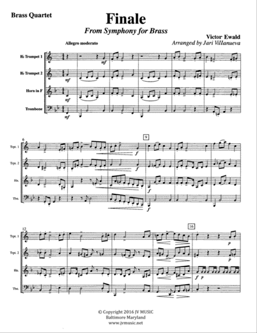 Finale from Symphony for Brass by Ewald Arranged for Brass Quartet Brass Quartet scores gallery preview page 2