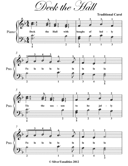 Deck the Hall Easy Elementary Piano Sheet Music
