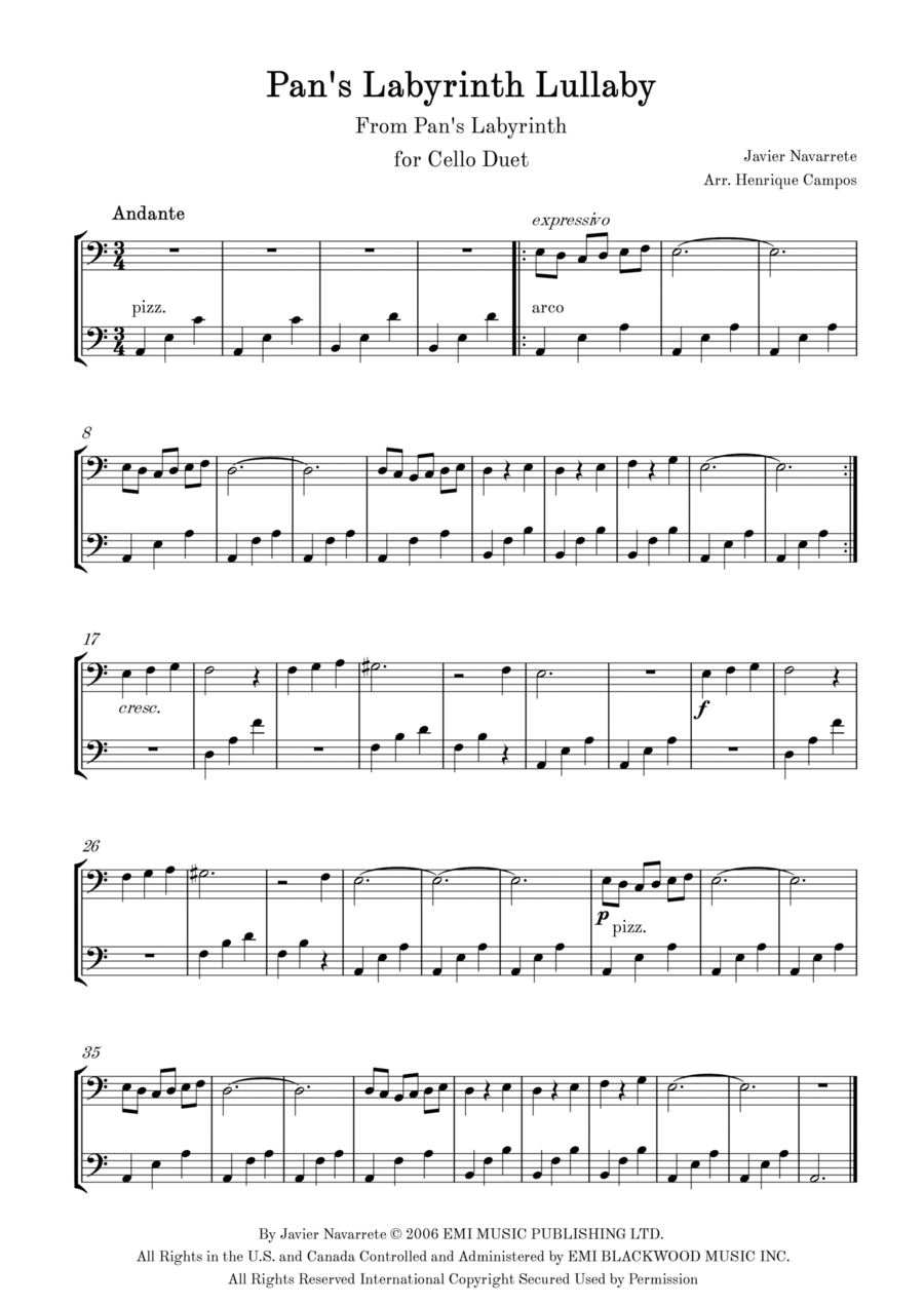 Pan's Labyrinth Lullaby String Duet scores gallery preview page 1