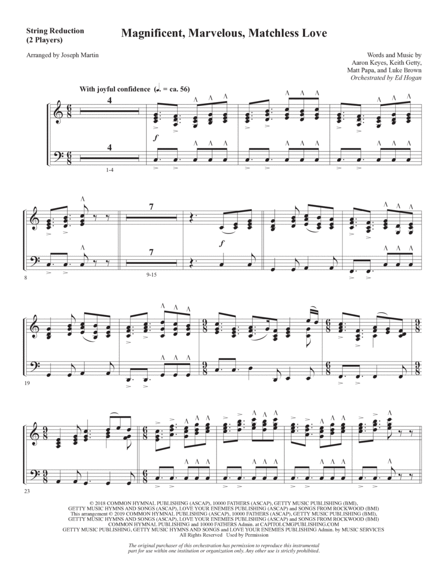 Magnificent, Marvelous, Matchless Love (arr. Joseph M. Martin) - Keyboard String Reduction Choir scores gallery preview page 1