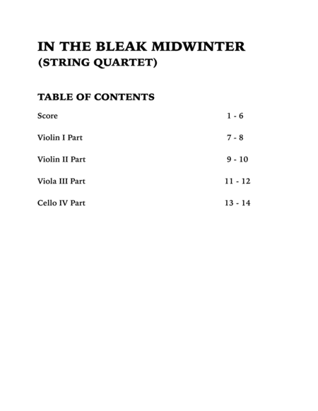 In the Bleak Midwinter (String Quartet): Two Violins, Viola and Cello image number null