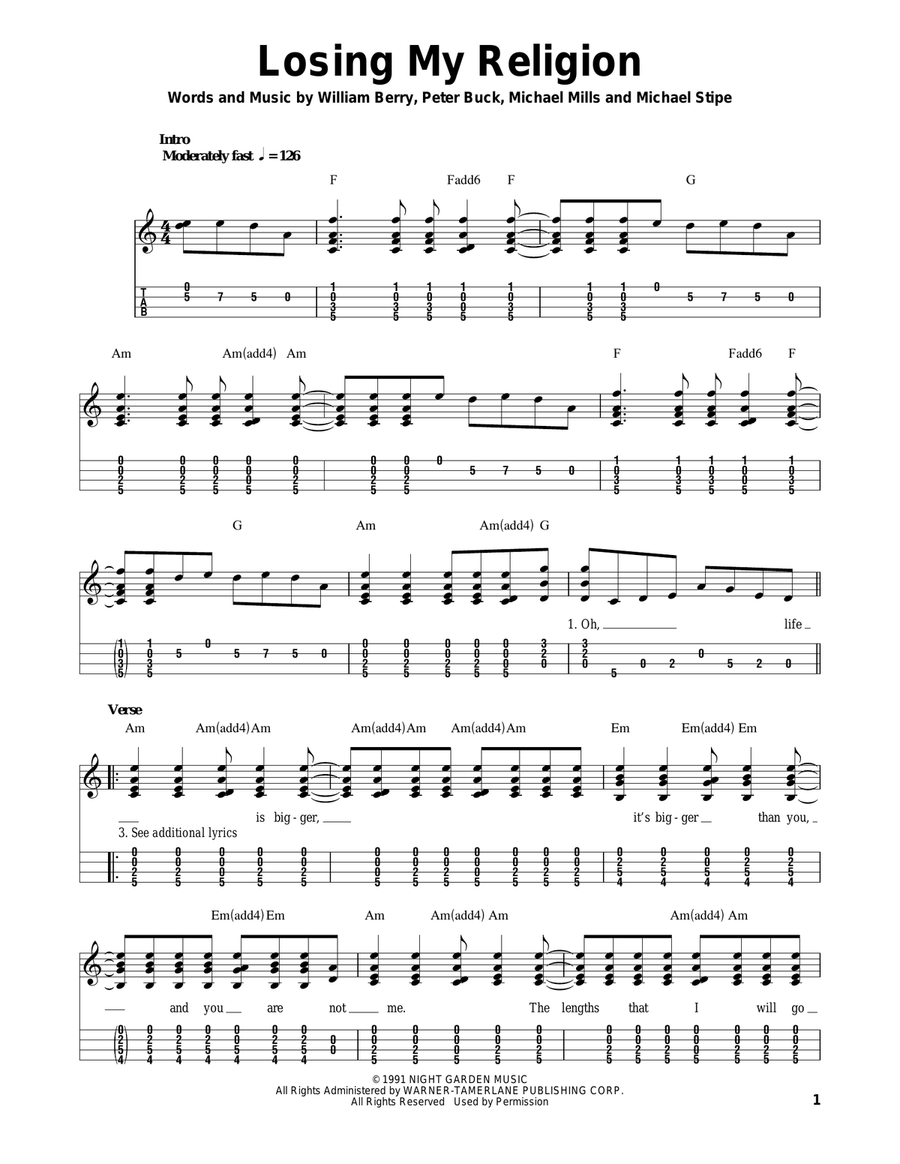 Losing My Religion Mandolin scores gallery preview page 1