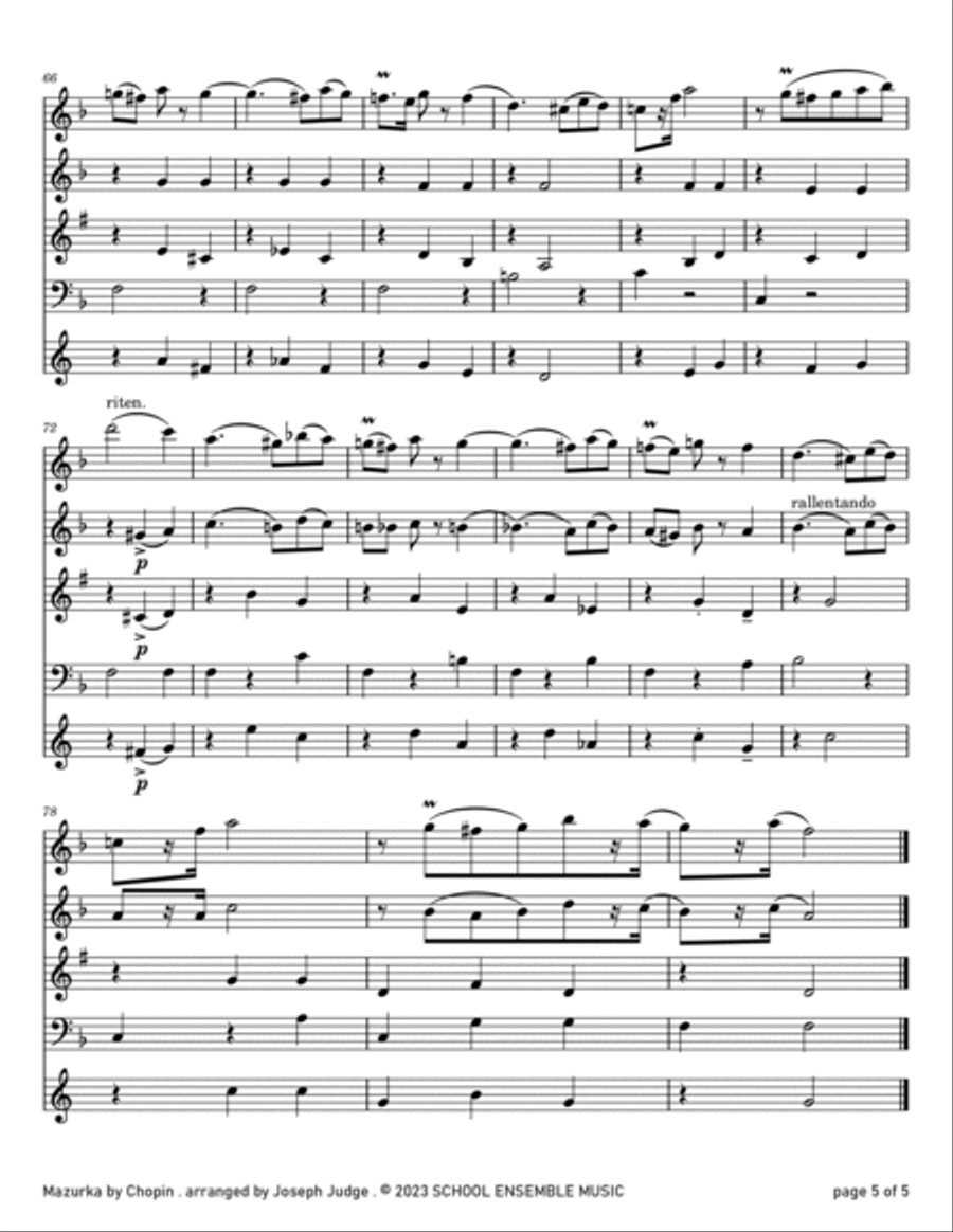 Mazurka by Chopin for Woodwind Quartet in Schools Woodwind Quartet scores gallery preview page 5