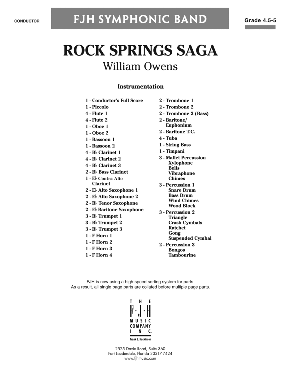 Rock Springs Saga: Score Rock Springs Saga: Score Concert Band scores gallery preview page 1