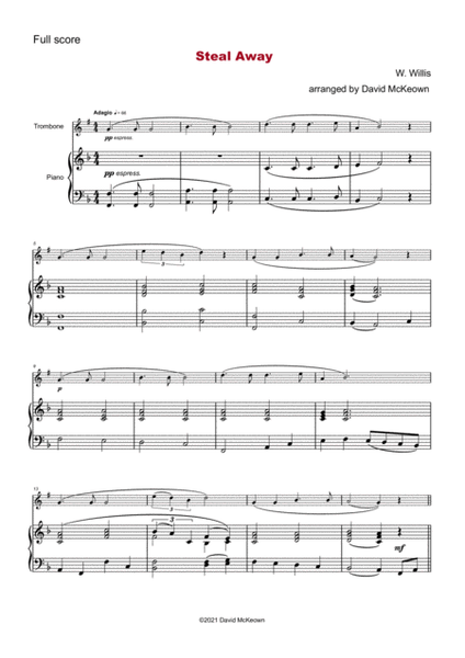 Steal Away, Gospel Song for Trombone (Treble Clef in B Flat) and Piano