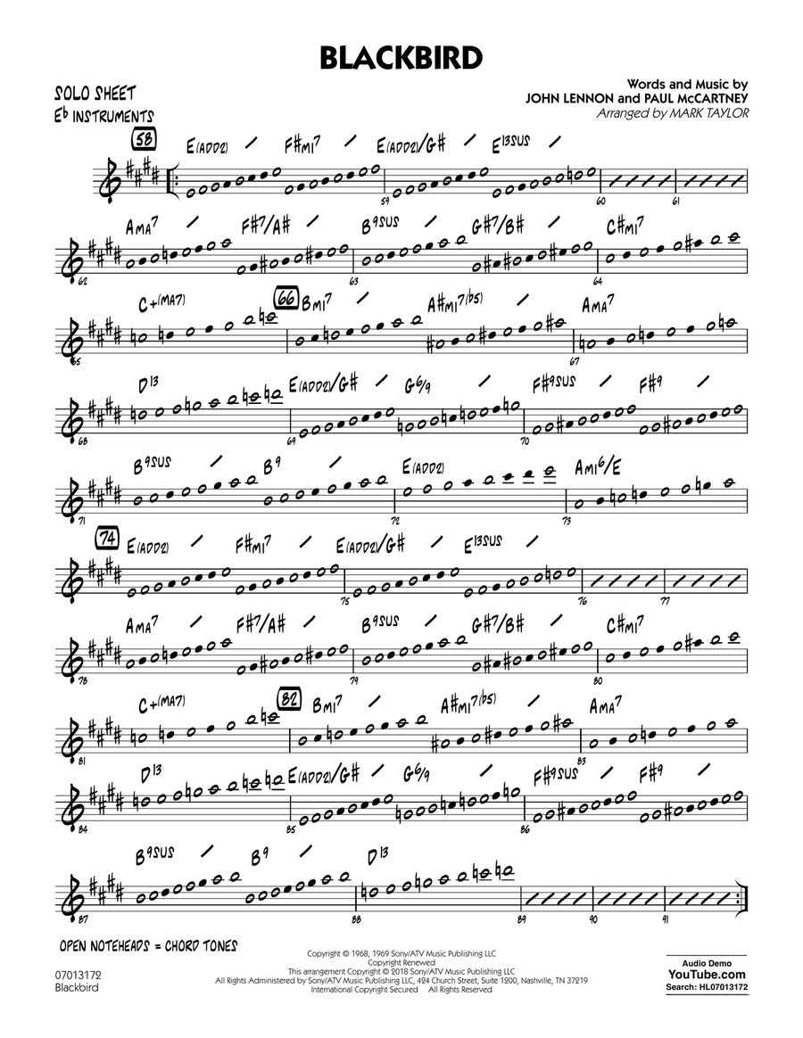Blackbird - Eb Solo Sheet Jazz Ensemble scores gallery preview page 1
