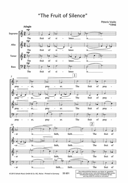 The Fruit Of Silence Satb A Cappella, English