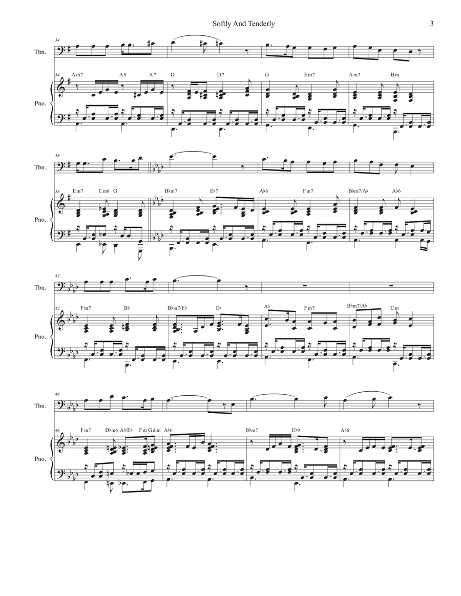 Softly And Tenderly (Trombone solo and Piano) Piano scores gallery preview page 3
