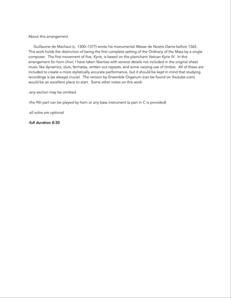Kyrie from Messe de Nostre Dame for Horn Choir Brass Ensemble scores gallery preview page 2