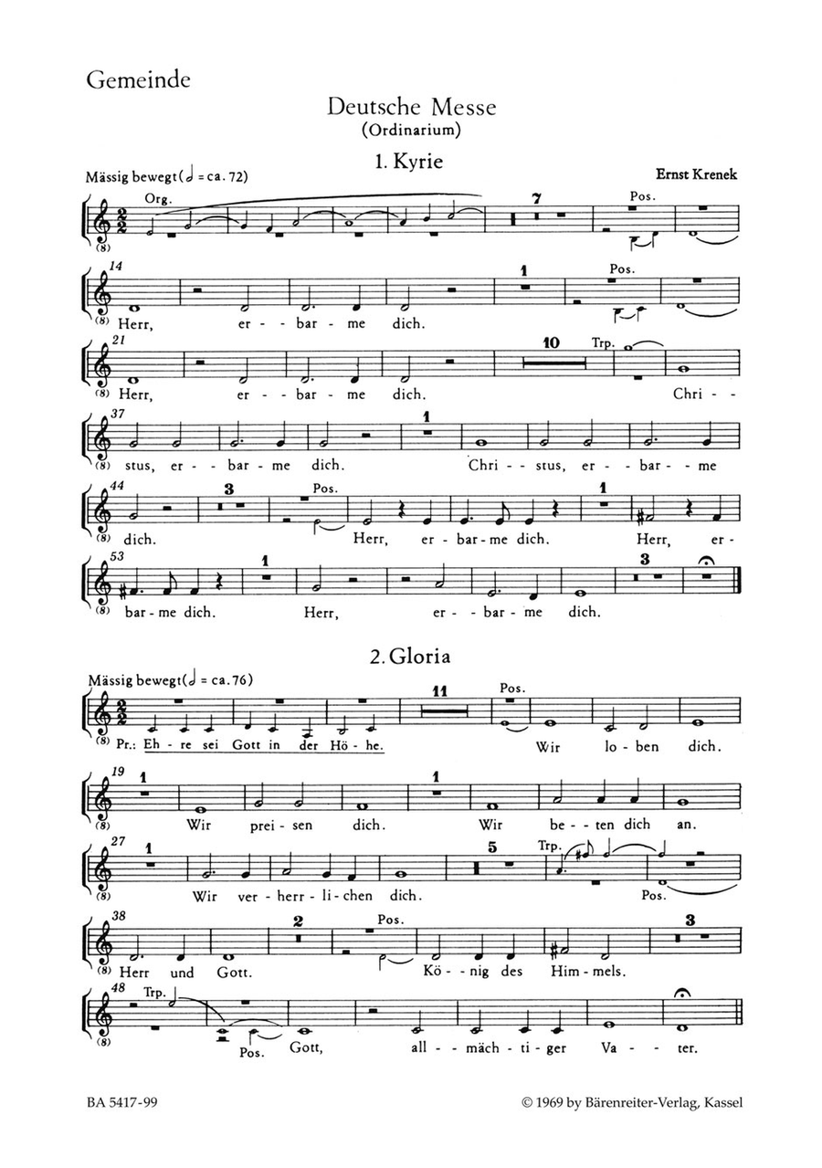 Deutsche Messe fur Chor, Gemeinde und Instrumente Choir scores gallery preview page 1