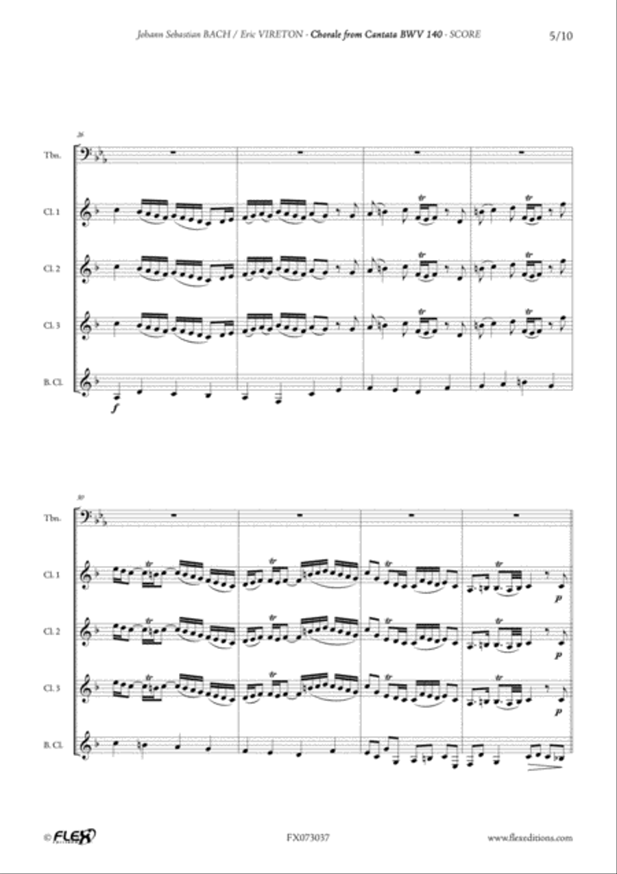 Chorale from Cantata BWV 140 Clarinet Quartet scores gallery preview page 5