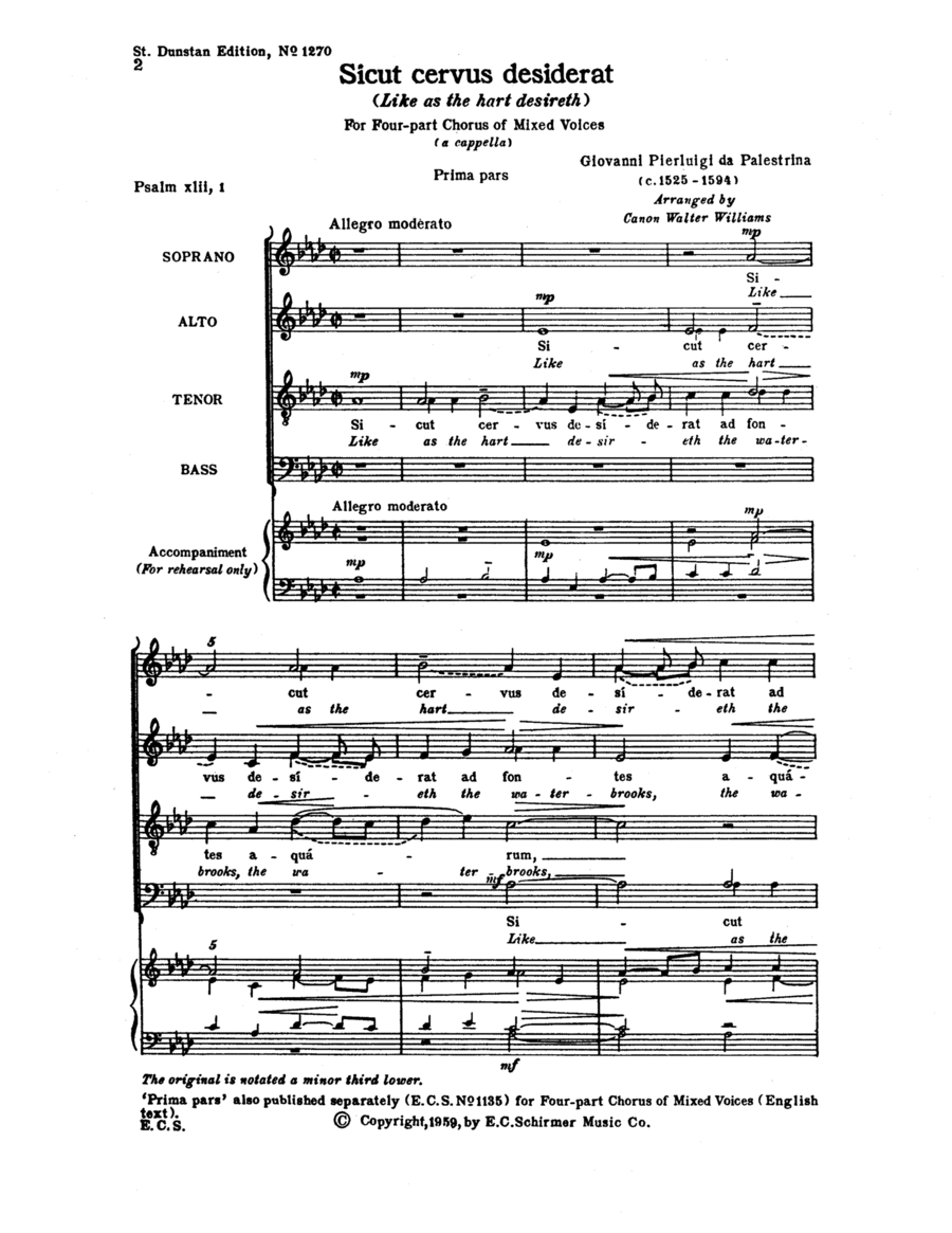 Two Motets: Sicut cervus (Like as the Hart) / Sitivit anima mea (My soul) 4-Part scores gallery preview page 1