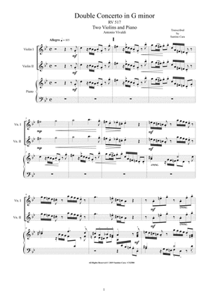 Book cover for Vivaldi - Double Concerto in G minor RV 517 for Two Violins, and Piano