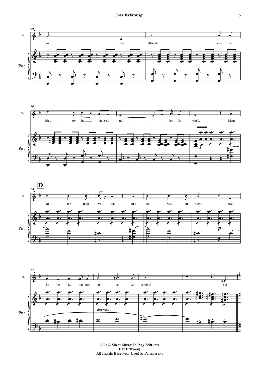 Der Erlkönig by Schubert - Voice and Piano - D minor (Full Score and Parts) Piano, Vocal scores gallery preview page 6