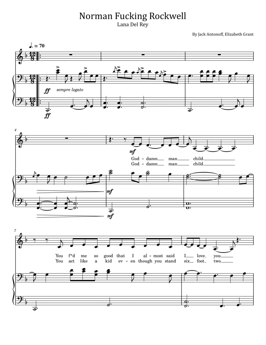 Norman Fucking Rockwell Piano Solo scores gallery preview page 1
