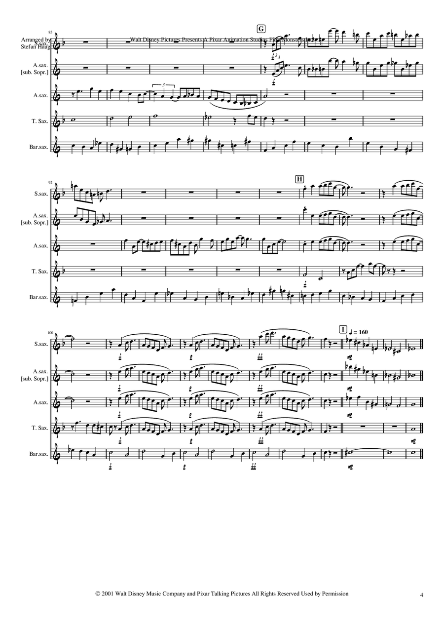 Monsters Inc. Saxophone Quartet scores gallery preview page 4